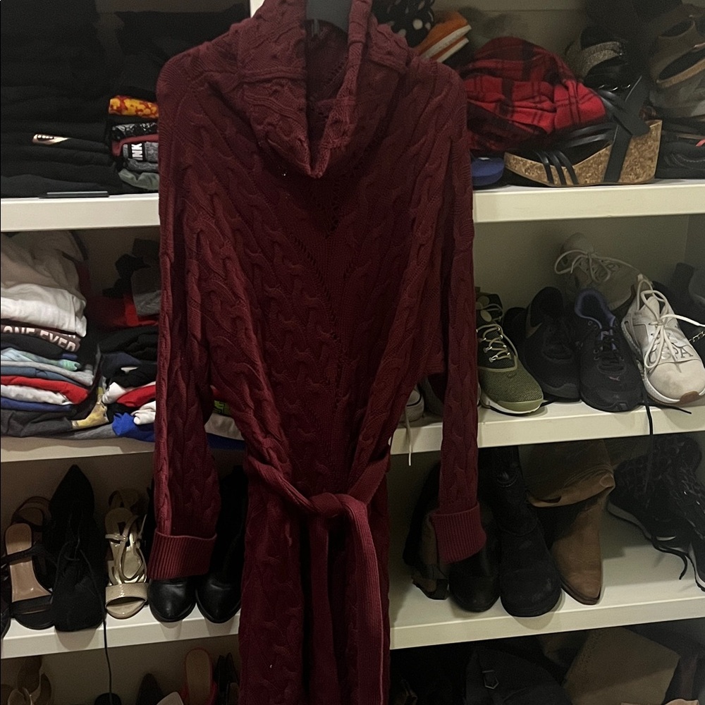 Fate Burgundy Cable Knit Cowl Neck Sweater